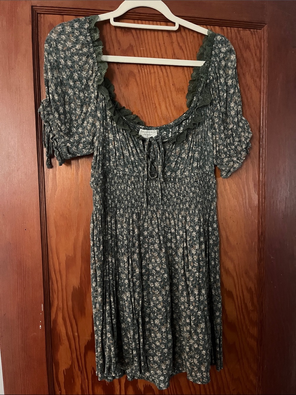 Dress Forum Olive Green Floral Midi Dress with Ruffle Trim